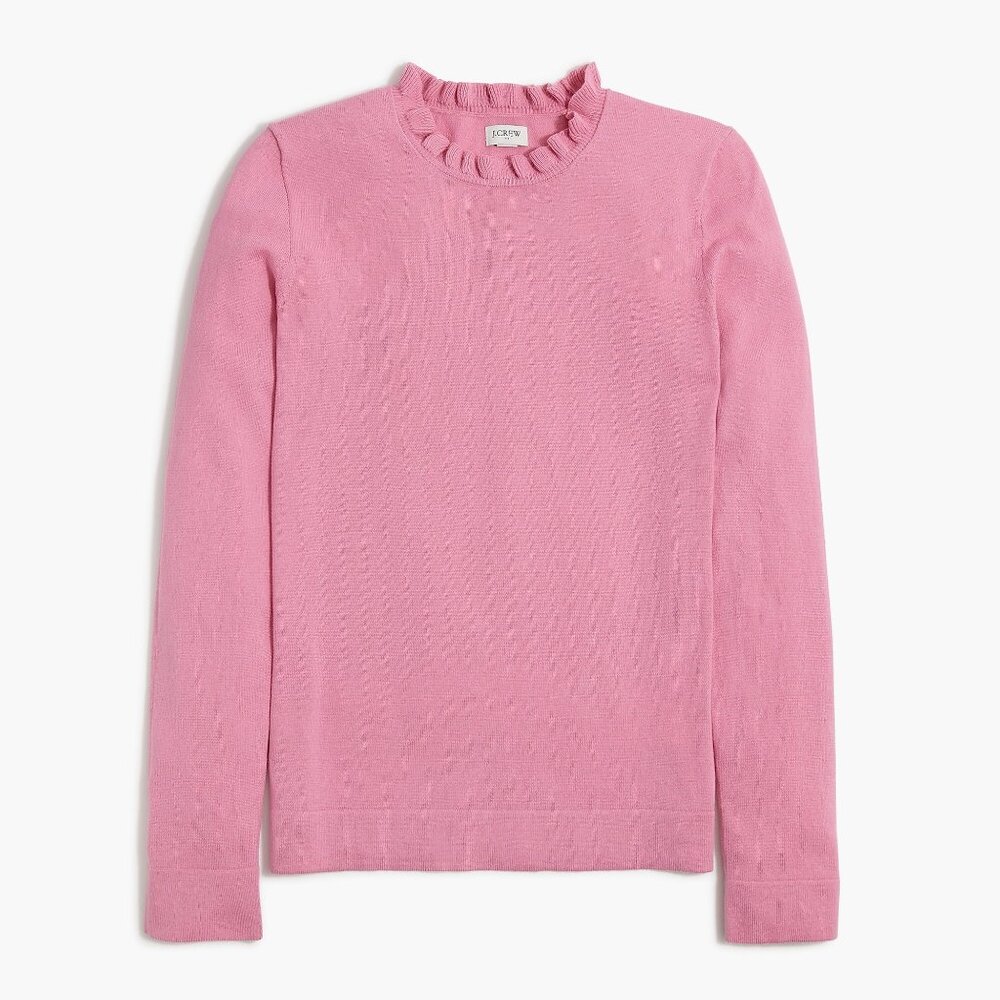 J. Crew Soft Rose Cotton Ruffleneck Sweater/ NWT/ S